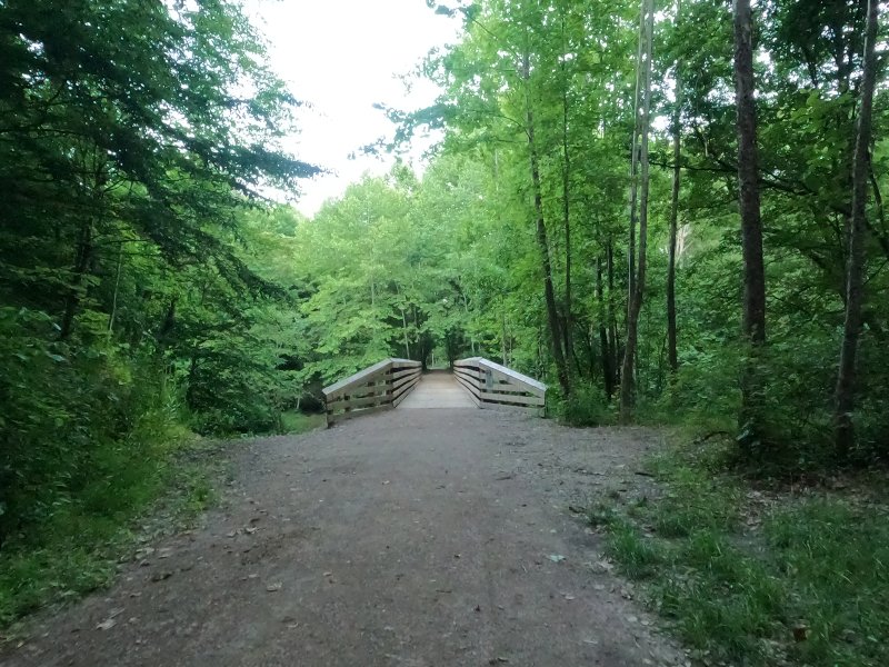 Along the Moonville Rail Trail near the wreck of the ghost train.