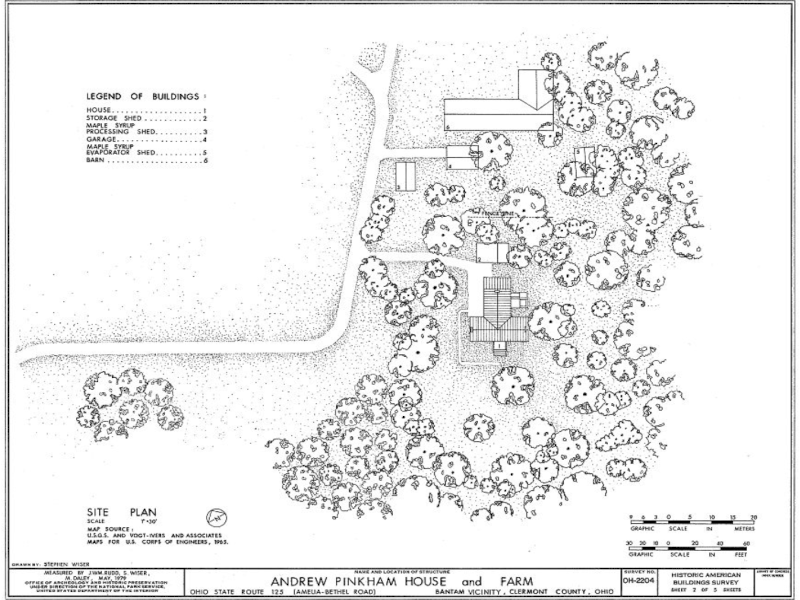 Map showing Ruins of old Pinkham Home and buildings. East Fork State Park.